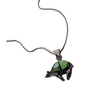 Vintage Native American Navajo Zuni Bear Fire Opal Inlaid Gaspeite Jet Inlay